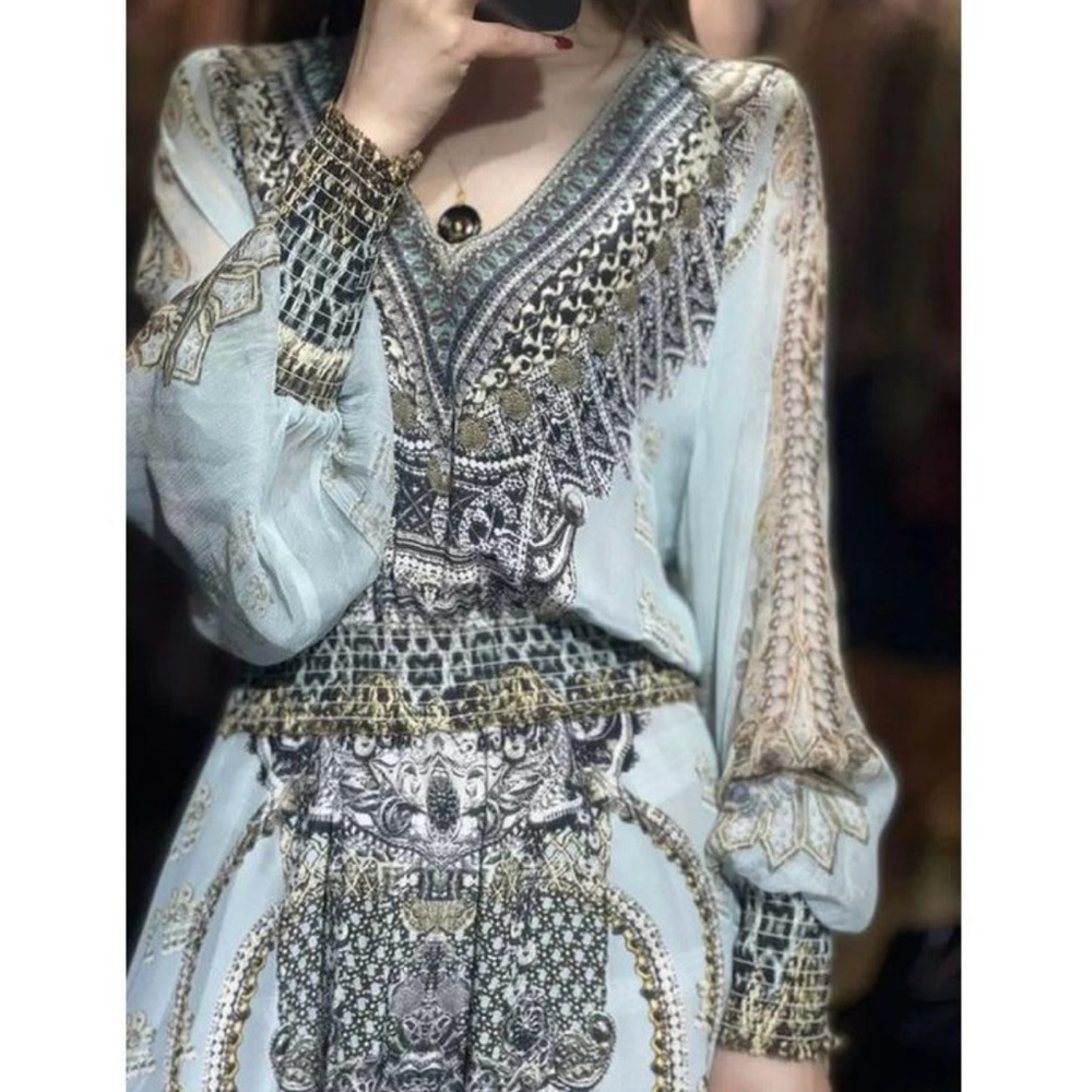 Vintage French Lantern Print Bohemian Dress Alhambra Whimsygoth Resortwear NWT‎